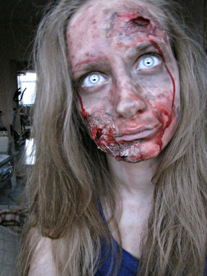 brace yourself, halloween makeup and costumes are coming, zombie faced girl