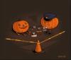 jack o lanter crime scene, pumpkin carving, knife, halloween