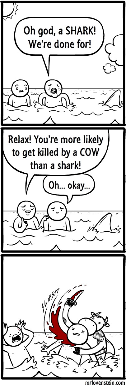 oh god a sark, we are done for, relax you're more likely to get killed by a cow than a shark, comic