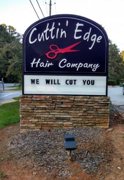 we will cut you, cuttin' edge hair company, barber shop, clever advertising