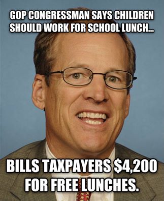 gop congressman says children should work for school lunch, bills taxpayers $4200 for free lunches, meme, scumbag jack kingston