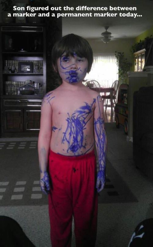 son figured out the difference between a marker and a permanent marker today