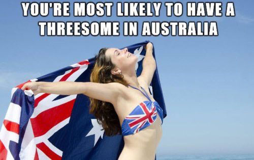 you're most likely to have a threesome in australia, meme