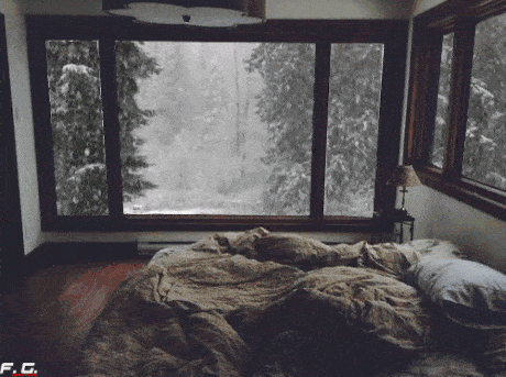 perfectly looped gif, snowy day at the chalet