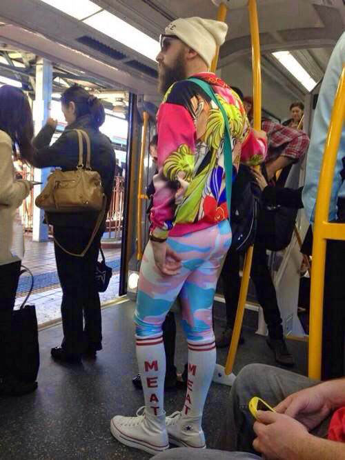 hipster level 9000, poorly dressed on public transit
