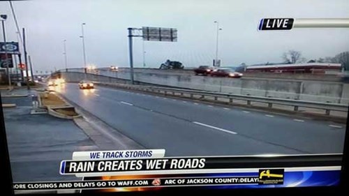 breaking news, rain creates wet roads, fail