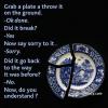 grab a plate and throw it on the ground, say sorry to it, did it go back to the way it was before?, now do you understand