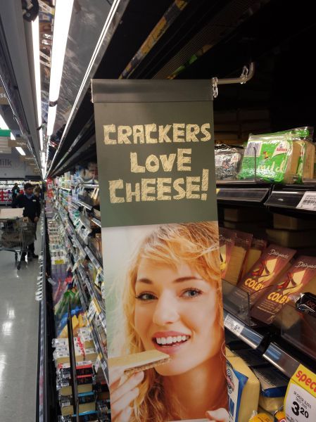 crackers love cheese sign, suspiciously racist food product advertisement