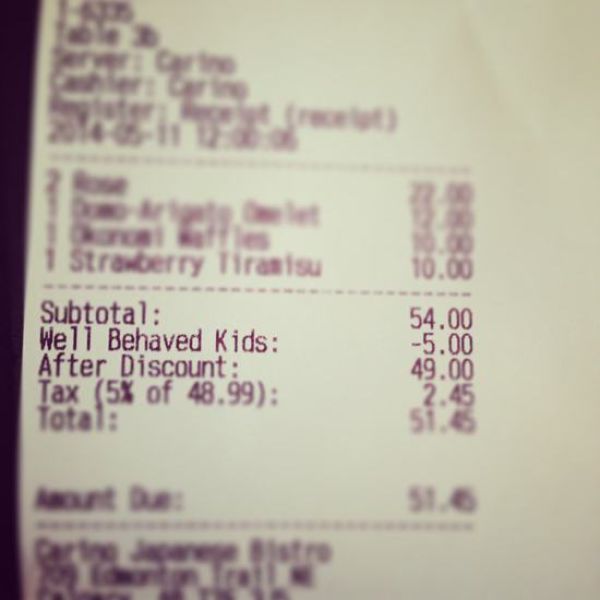 best receipt a parent can get ever, well behaved kids discount