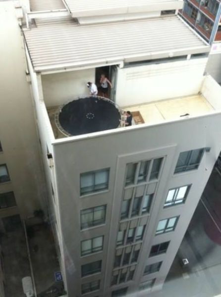 most dangerous place to put a trampoline ever, wtf