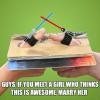 guys if you meet a girl who thinks this is awesome, marry her, star wars lightsaber thumb wars