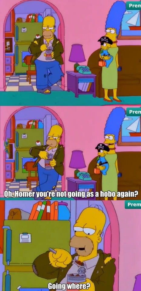 oh homer you're not going as a hobo again?, going where?, the simpsons, halloween