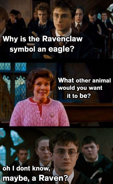 why is the ravenclaw symbol an eagle, what other animal would you want it to be?, oh i don't know maybe a raven?