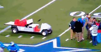 runaway cart on the football field, lol, ouch, fail