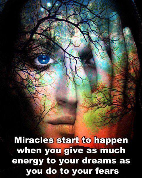 miracles start to happen when you give as much energy to your dreams as you do to your fears