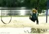 a swing and a miss and a fail, kid falls into water below swing and almost gets owned again