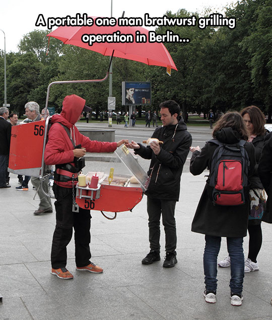 a portable one man bratwurst grilling operation in berlin
