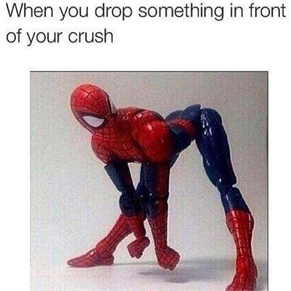 when you drop something in front of your crush, spiderman showing off his ass