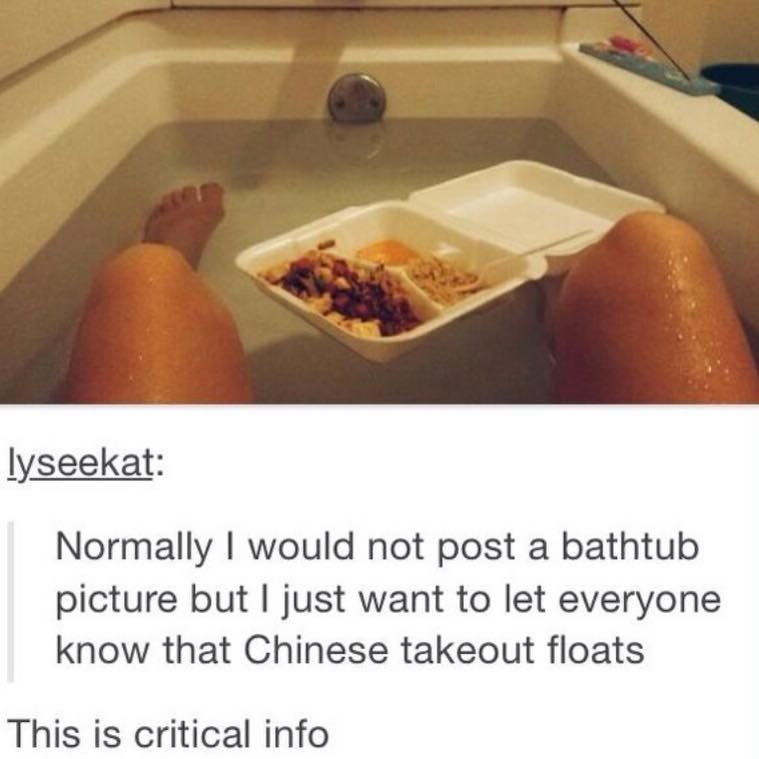 normally i would not post a bathtub picture, but i just want to let everyone know that chinese takeout floats, this is critical info