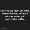 water in the most essential element of life, because without water you can't make coffee