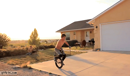 unicycle trick goes wrong, ow my balls, fail