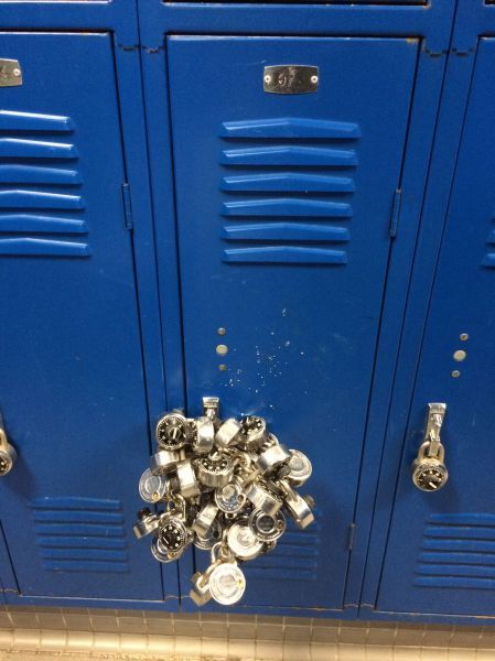 tons of padlocks on a locker