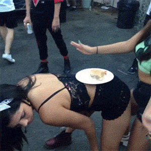 twerking and a meal, wtf, plate on girl's back