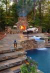 really nice back yard, water fall pool, fire house, lanterns