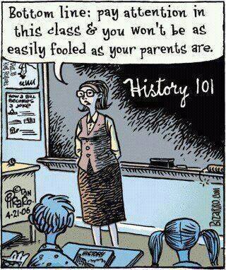 history 101 pay attention in this class and you won't be as easily fooled as your parents are, comic