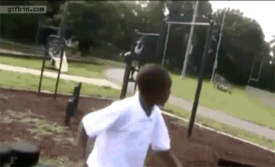 playground monkey bars fail, ouch, guy breaks back on short metal fence, fail