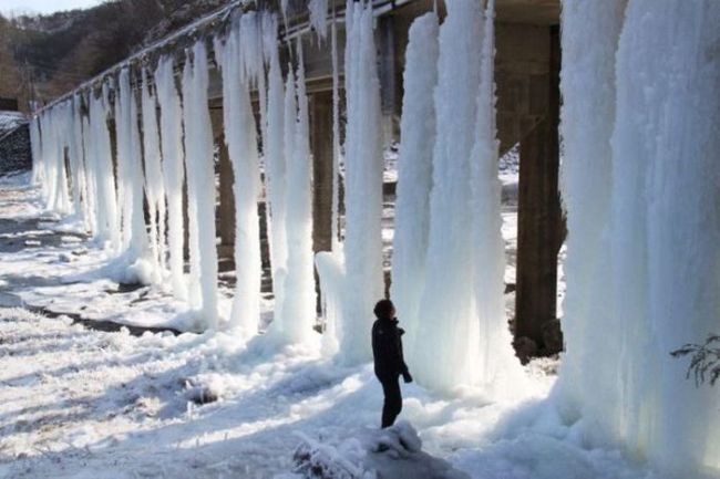 giant icicles on a bridge