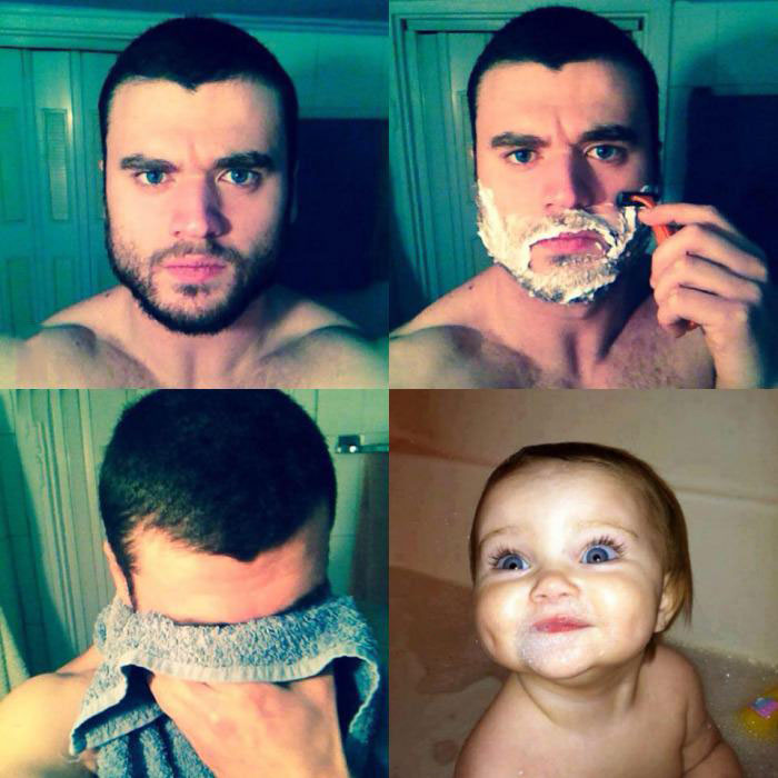 how you look when you shave your facial hair completely, lol
