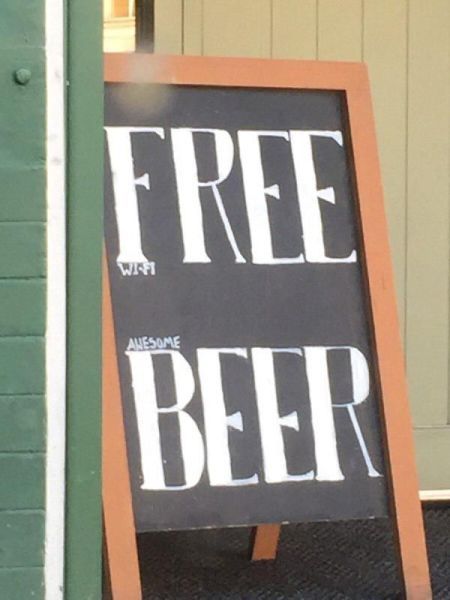 free wifi awesome beer, misleading chalboard