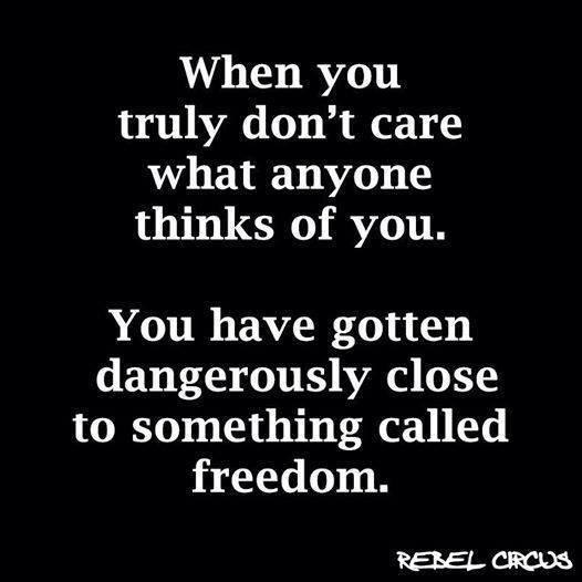 when you don't care what anyone thinks of you, you have gotten dangerously close to something called freedom
