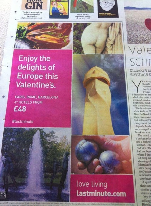 enjoy the delights of europe this valentine's, do you think this advertisement is trying to suggest something?