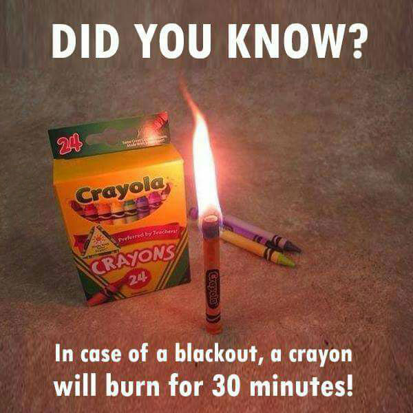 in case of a blackout a crayon will burn for 30 seconds, did you know