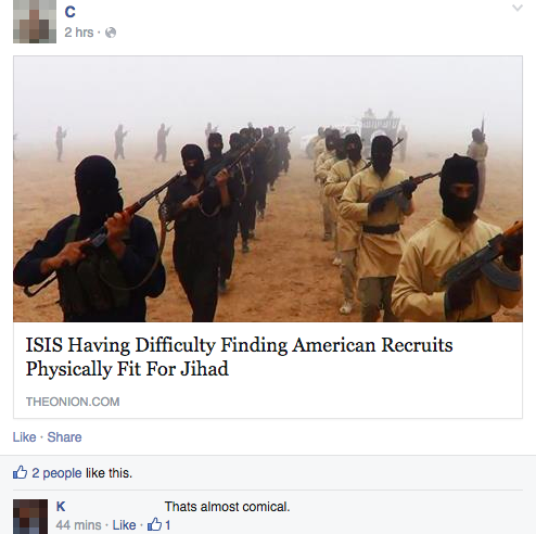 isis having difficulty finding american recruits physically fit for jihad, people reacting to fake news