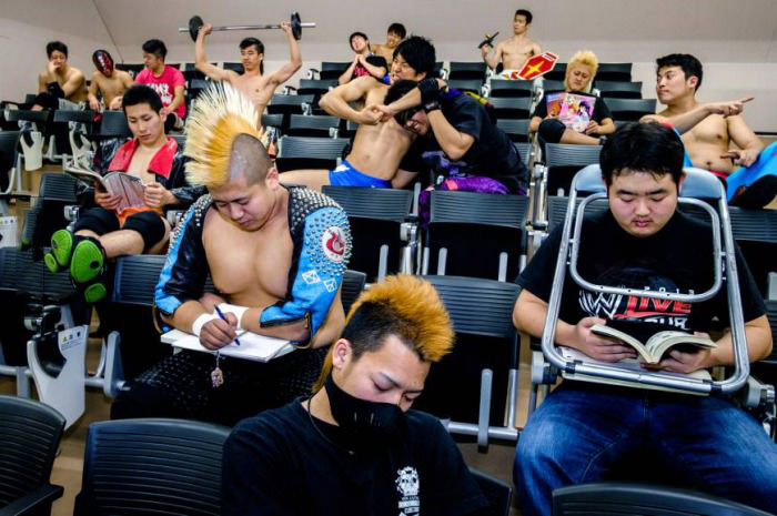 just your average classroom at wrestling school in japan