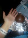 just a really big hershey kiss with my hand for size reference