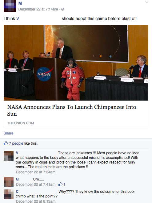 nasa announces plans to launch chimpanzee into sun, people reacting to fake news