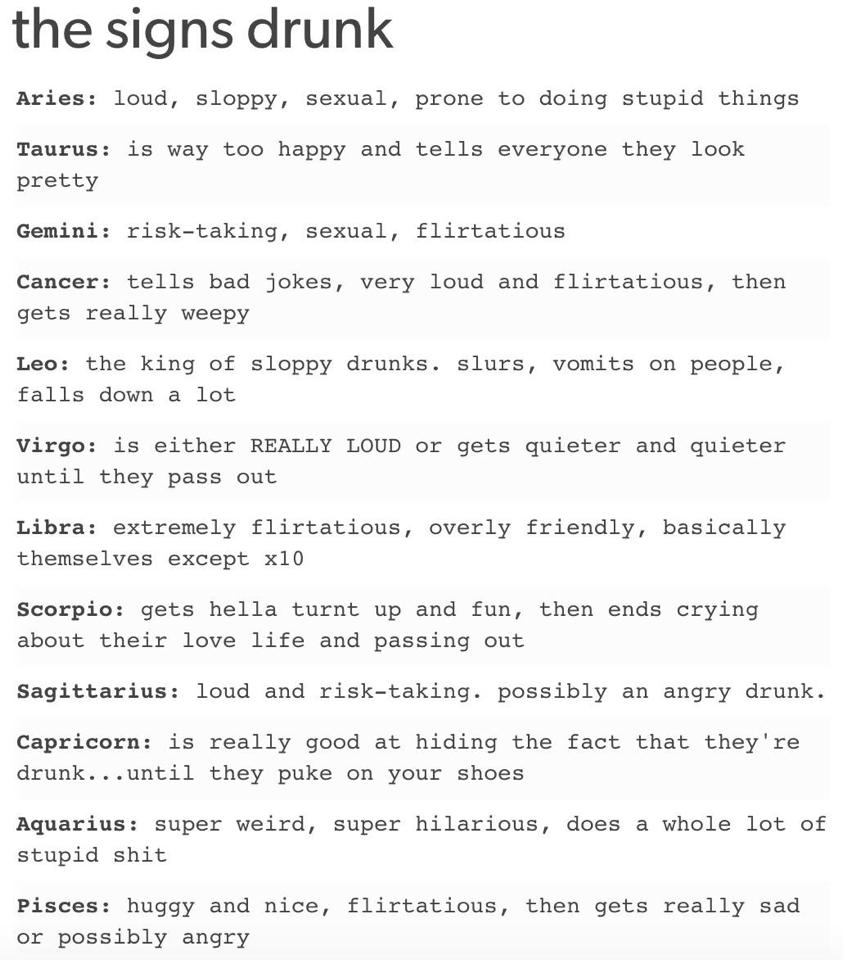 Your Zodiac Sign And What It Means When You Are Drunk