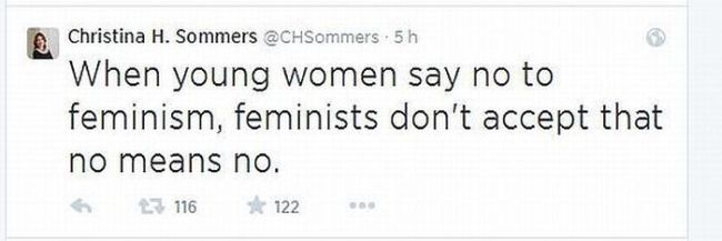 when young women say not to feminism, feminists don't accept that no means no