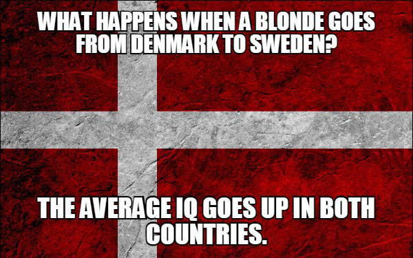 what happens when a blonde goes from denmark to sweden?, the average iq goes up in both countries