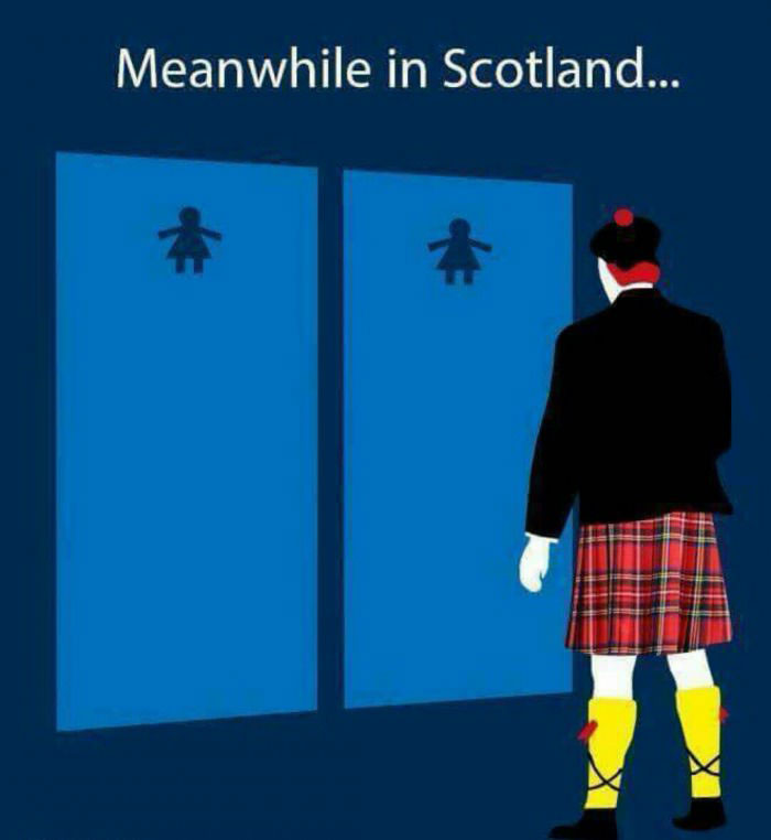 meanwhile in scotland, which bathroom is the men's, kilt