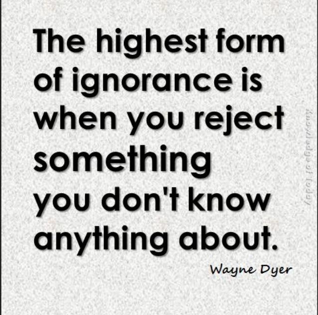 the highest form of ignorance is when you reject something you don't anything about, wayne dyer