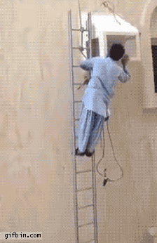 fixing the air conditioner, world's longest and most reckless ladder