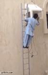 fixing the air conditioner, world's longest and most reckless ladder