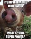 i turn vegetables into bacon, what's your super power?, pig, meme