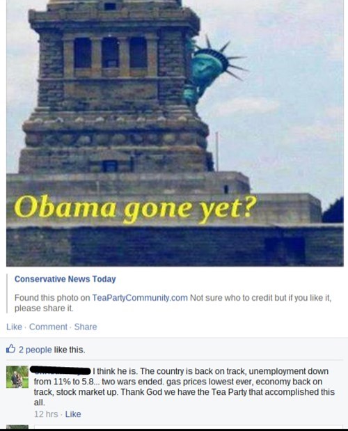 is obama gone yet? tea party community post response