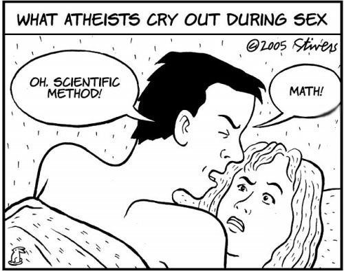 what atheists cry out during sex, oh scientific method, math, comic